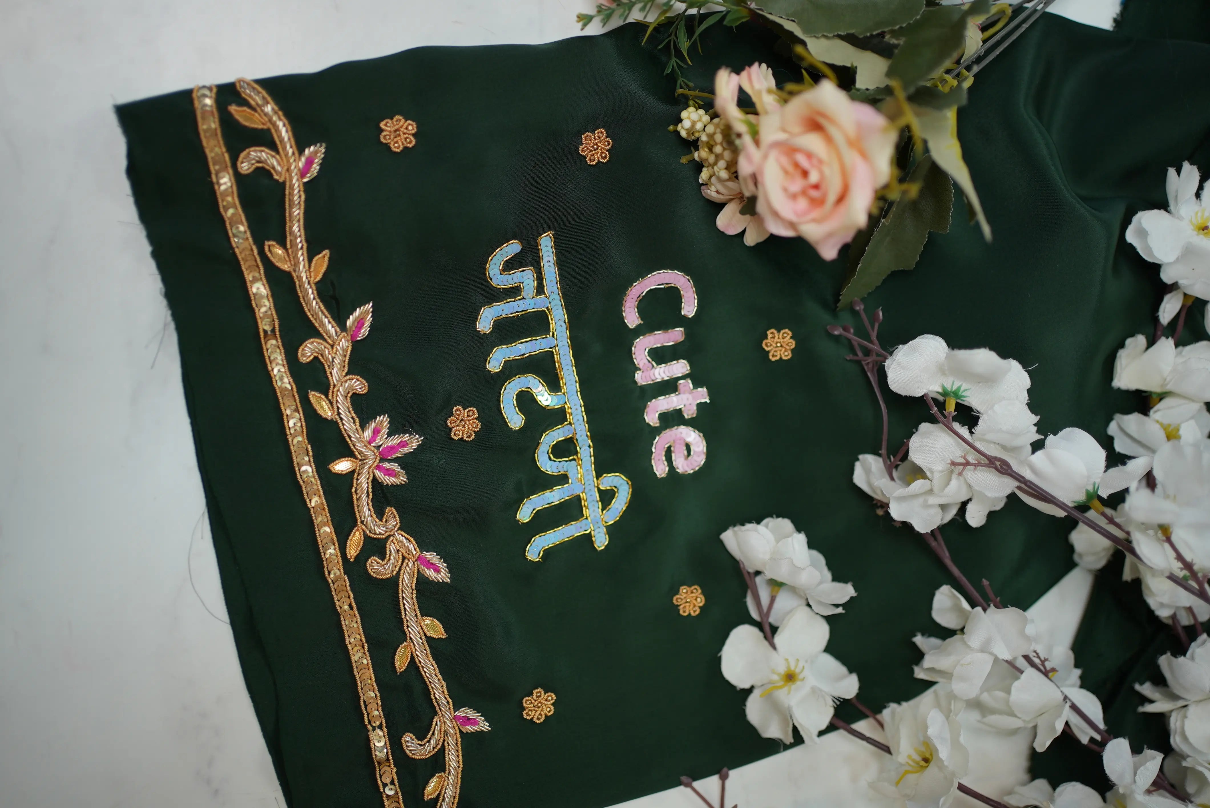 Zardozi Handwork Blouse with Name Personalization on Silk Fabric (Unstitched)