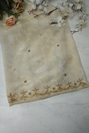 Sequence and Cutdana Handwork Blouse on Tissue Fabric (Unstitched) CREAM ##HB007