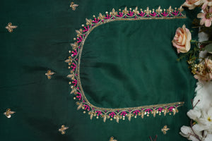 Zardozi and Cutdana Handwork Blouse on Silk Fabric (Unstitched) GREEN ##HB008