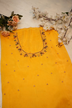 Magam Handwork Blouse on Silk Fabric (Unstitched) YELLOW ##HB009