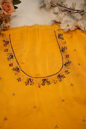 Magam Handwork Blouse on Silk Fabric (Unstitched) YELLOW ##HB009