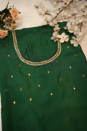 Maggam Handwork Blouse on Silk Fabric (unstitched) GREEN ##HB010