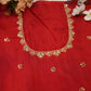 Vintage Handwork Blouse with Zardozi and Kundan Detailing on Silk Fabric RED  (Unstitched) RED ##HB011
