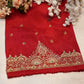 Vintage Handwork Blouse with Zardozi and Kundan Detailing on Silk Fabric RED  (Unstitched) RED ##HB011