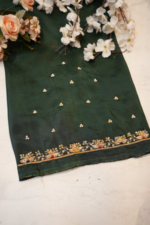 Zardozi Handwork Blouse on Silk Fabric (Unstitched) GREEN ##HB012