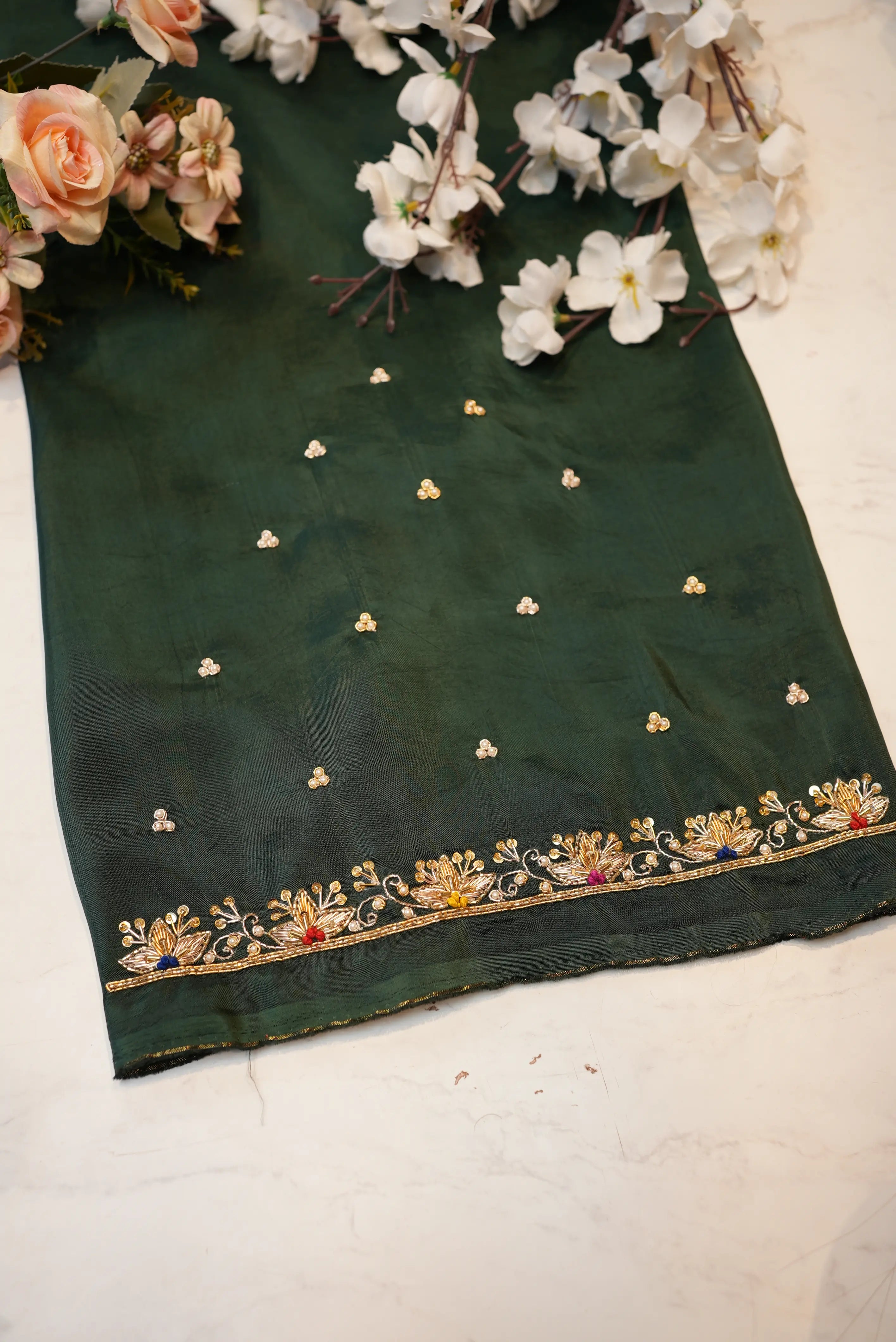 Zardozi Handwork Blouse on Silk Fabric (Unstitched)