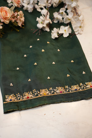 Zardozi Handwork Blouse on Silk Fabric (Unstitched) GREEN ##HB012