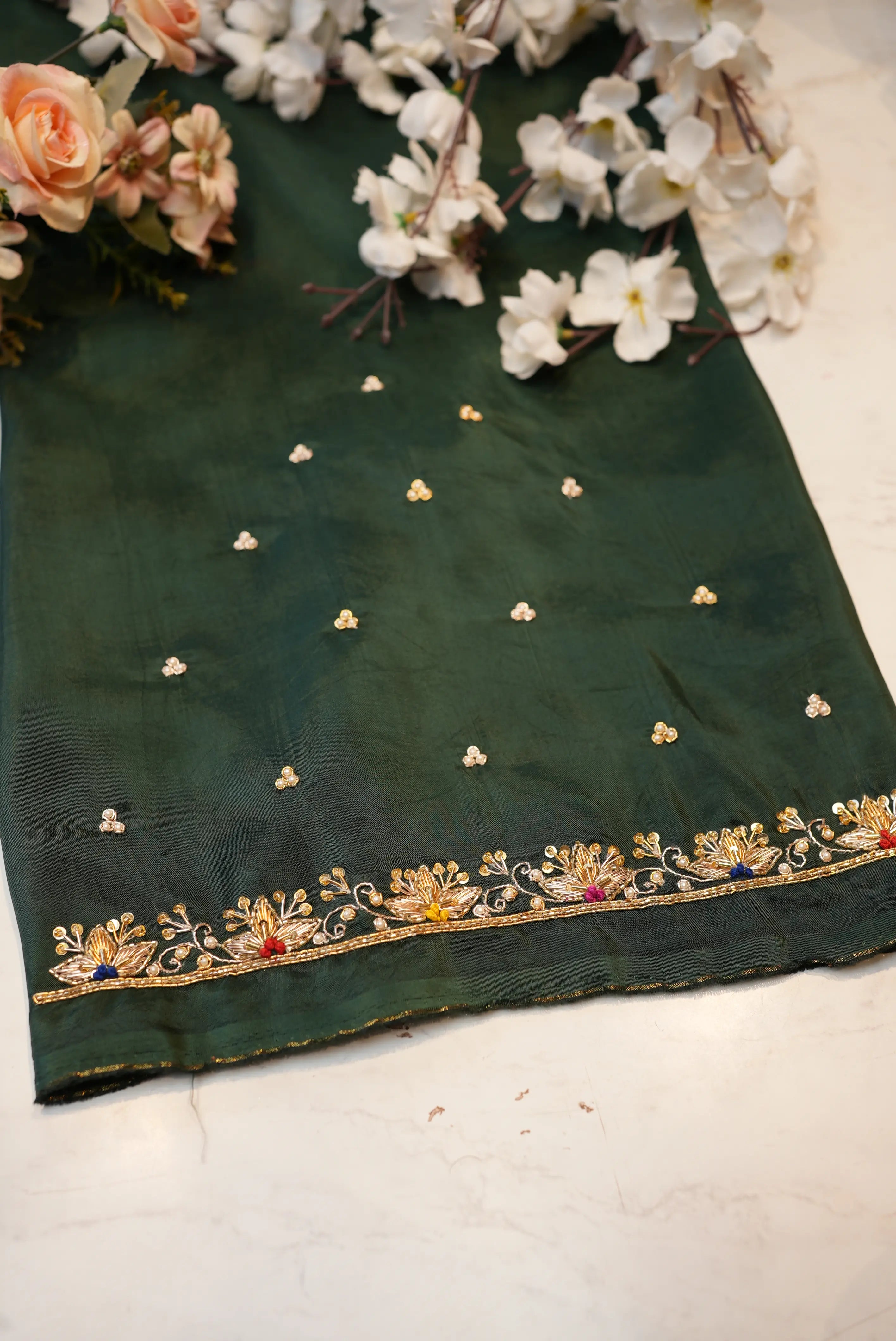 Zardozi Handwork Blouse on Silk Fabric (Unstitched)