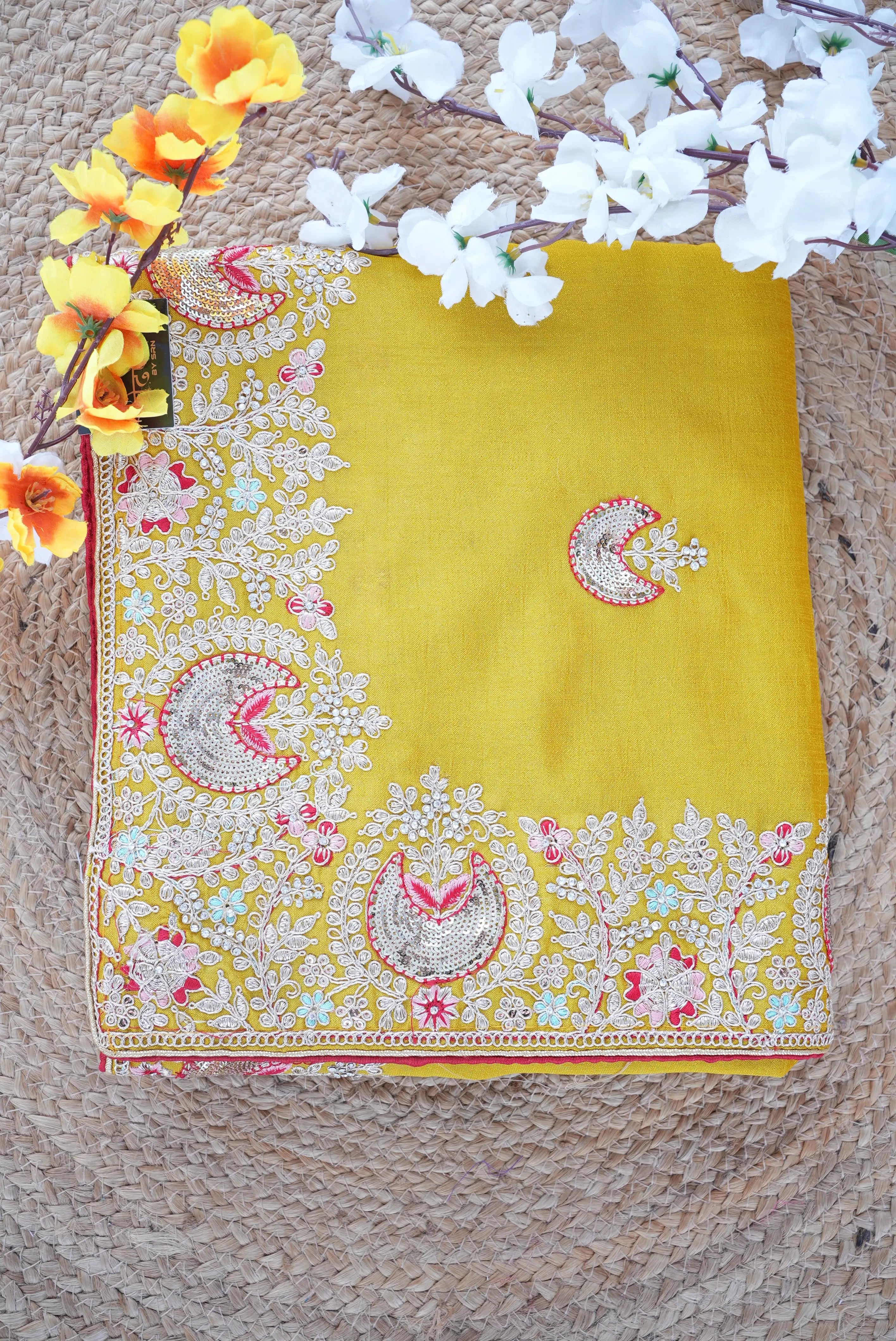 Satin Silk Saree with Ajrakh Print & Tassels (With Blouse)