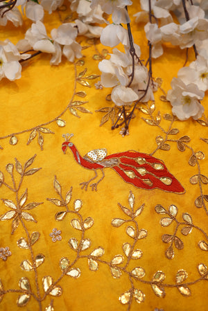 GOTA PATTI HANDWORK BLOUSE ON RAWSILK FABRIC (UNSTITCHED) YELLOW ##HB013