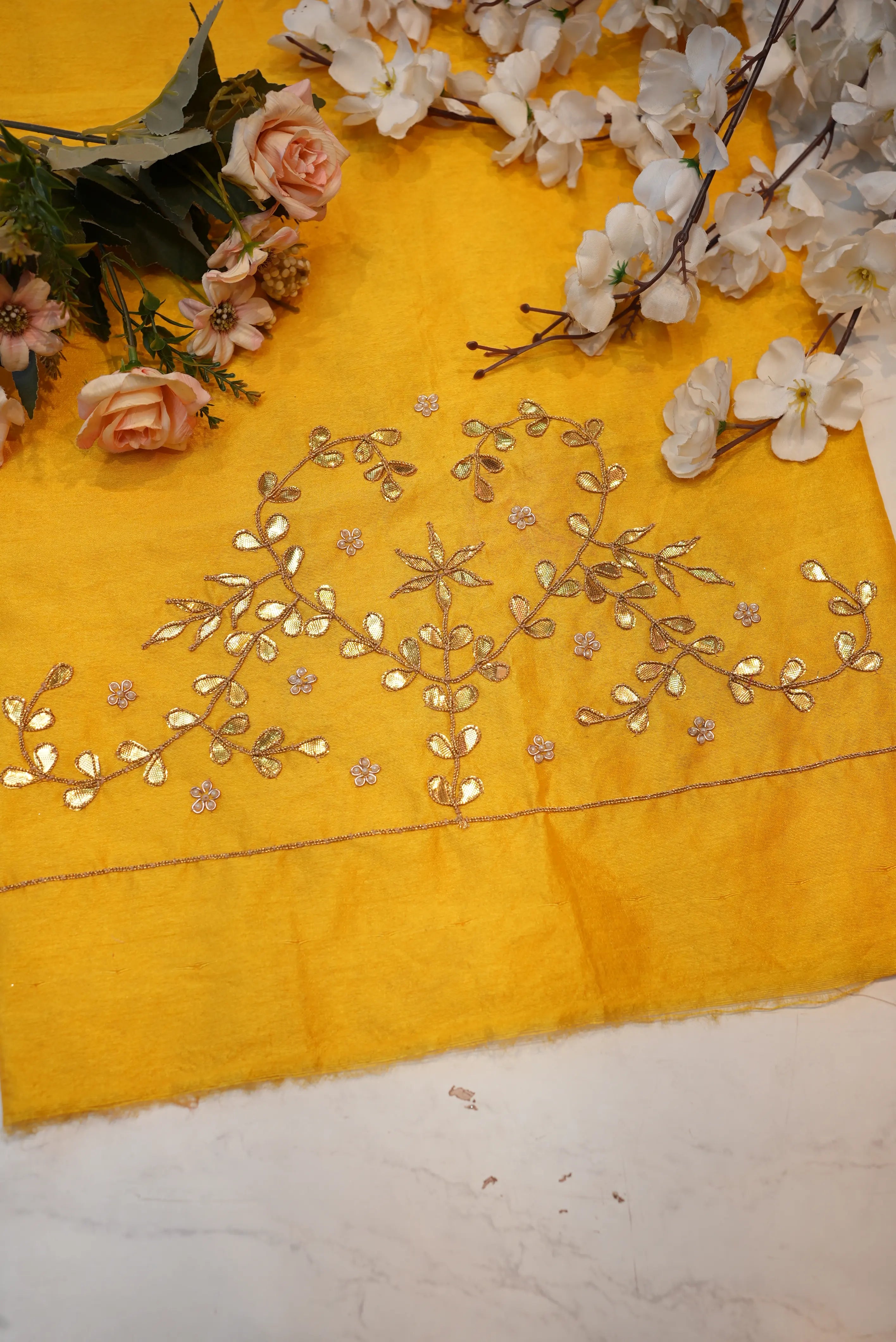 Gota Patti Handwork Blouse on Raw Silk Fabric (UNSTITCHED)