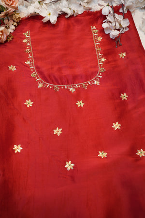 ZARDOZI HANDWORK BLOUSE ON SILK FABRIC (UNSTITCHED) RED  ##HB015