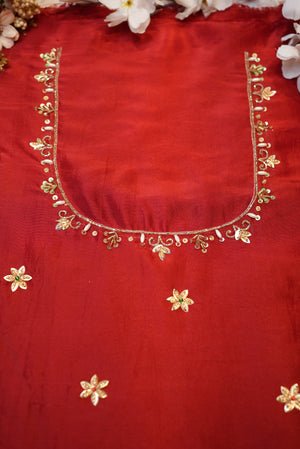 ZARDOZI HANDWORK BLOUSE ON SILK FABRIC (UNSTITCHED) RED  ##HB015