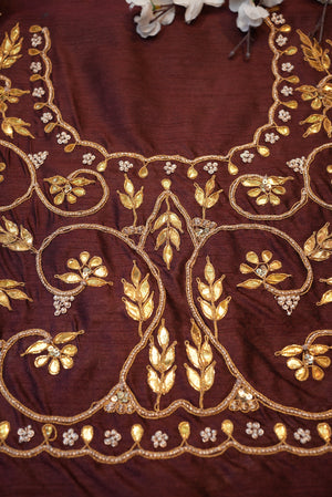 Gota Patti & Dori Handwork Blouse (Unstitched) – Mehroon ##HB016