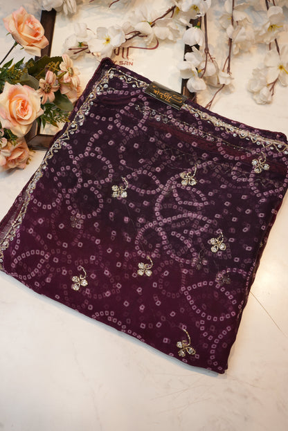 A Rajasthani Bandhani Saree Made of Georgette Fabric with Cutdana handwork ##SR025