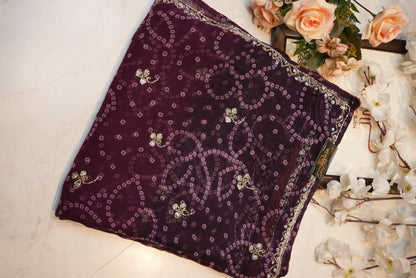 Georgette Fabric Bandhani Saree with Heavy Cutdana Handwork ##SR054