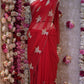 FIGURE PATTERN SAREE WITH SEQUENCE & CUTDANA WORK ON ROYAL GEORGETTE FABRIC (WITH BLOUSE)  ##SR610
