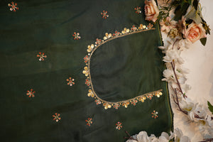 Kashb Gota Patti Handwork on Upada Silk Fabric (UNSTITCHED)GREEN ## HB018