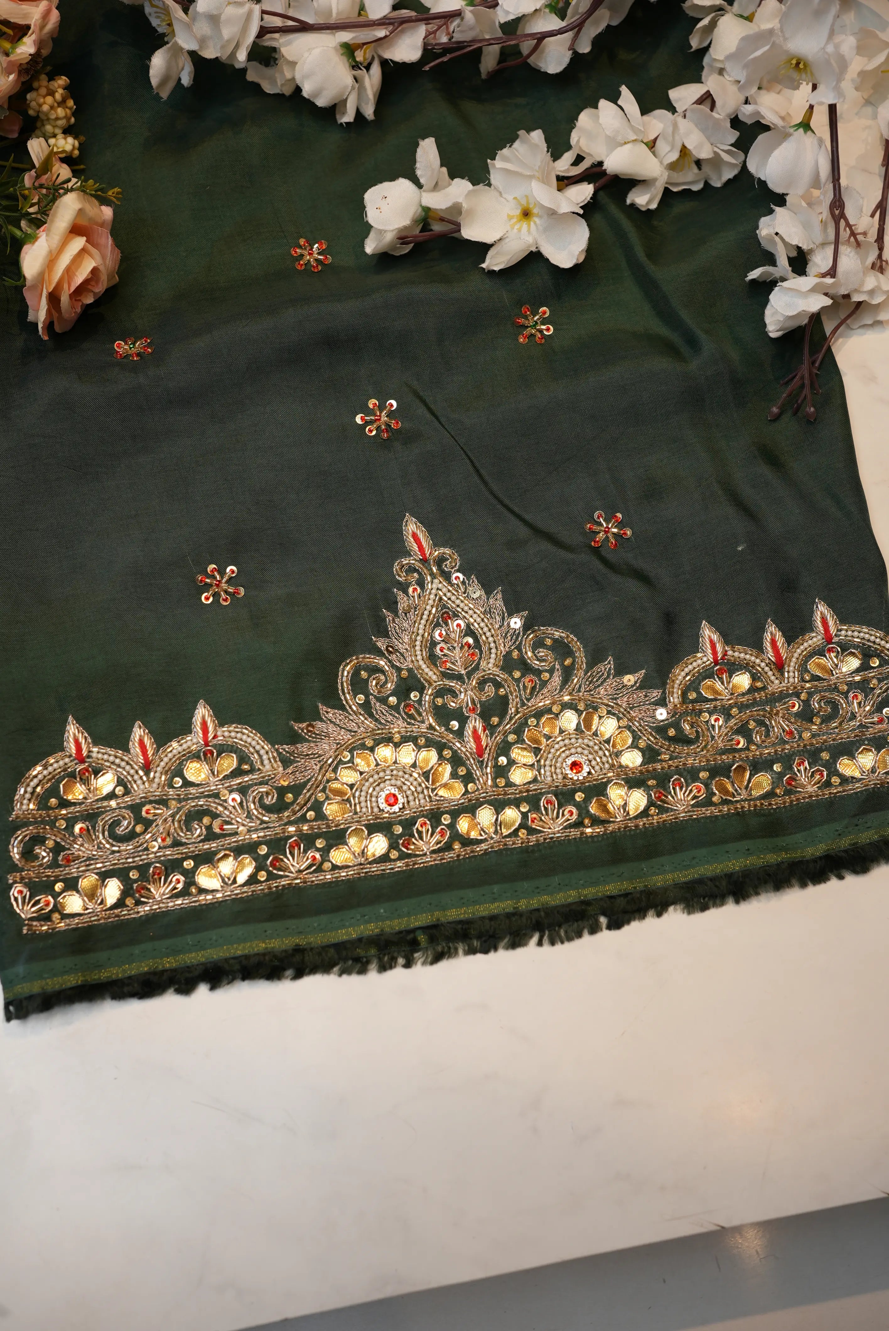 Kashb Gota Patti Handwork on Upada Silk Fabric (UNSTITCHED)