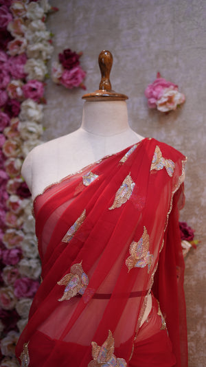 FIGURE PATTERN SAREE WITH SEQUENCE & CUTDANA WORK ON ROYAL GEORGETTE FABRIC (WITH BLOUSE)  ##SR610