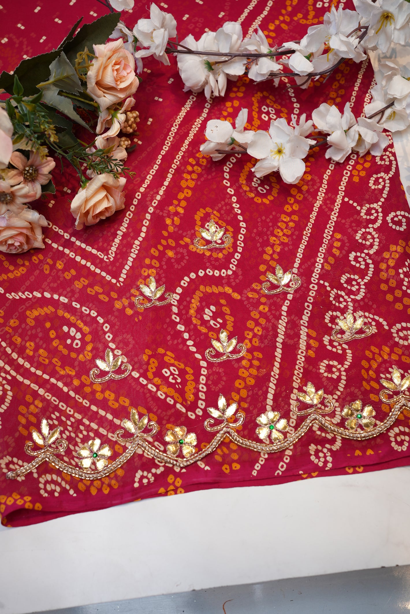 Viscose Georgette Fabric Gota Patti Handwork Blouse (Unstitched) RED ##HB019