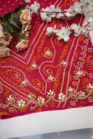 Viscose Georgette Fabric Gota Patti Handwork Blouse (Unstitched) RED ##HB019