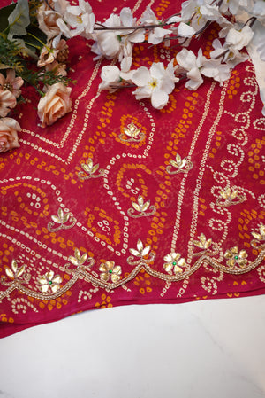 Viscose Georgette Fabric Gota Patti Handwork Blouse (Unstitched) RED ##HB019