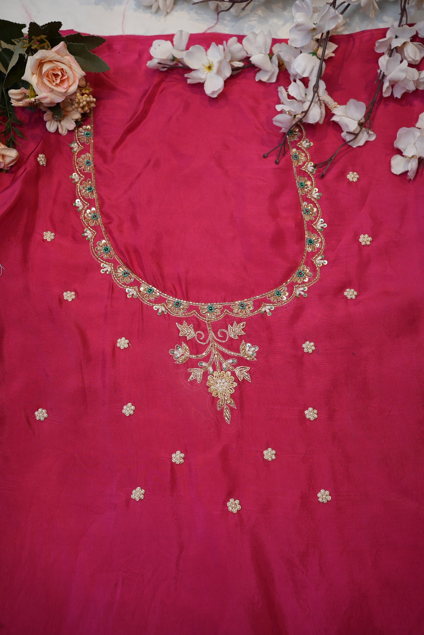 Zardozi & Cutdana Handwork on Upada Silk Fabric (UNSTITCHED) RANIPINK##HB020