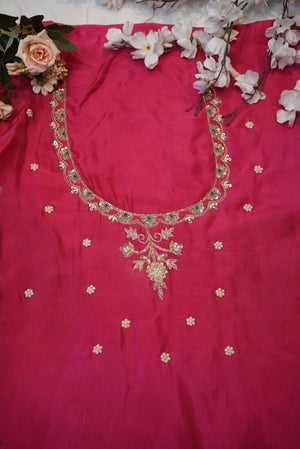 Zardozi & Cutdana Handwork on Upada Silk Fabric (UNSTITCHED) RANIPINK##HB020