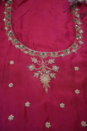 Zardozi & Cutdana Handwork on Upada Silk Fabric (UNSTITCHED) RANIPINK##HB020