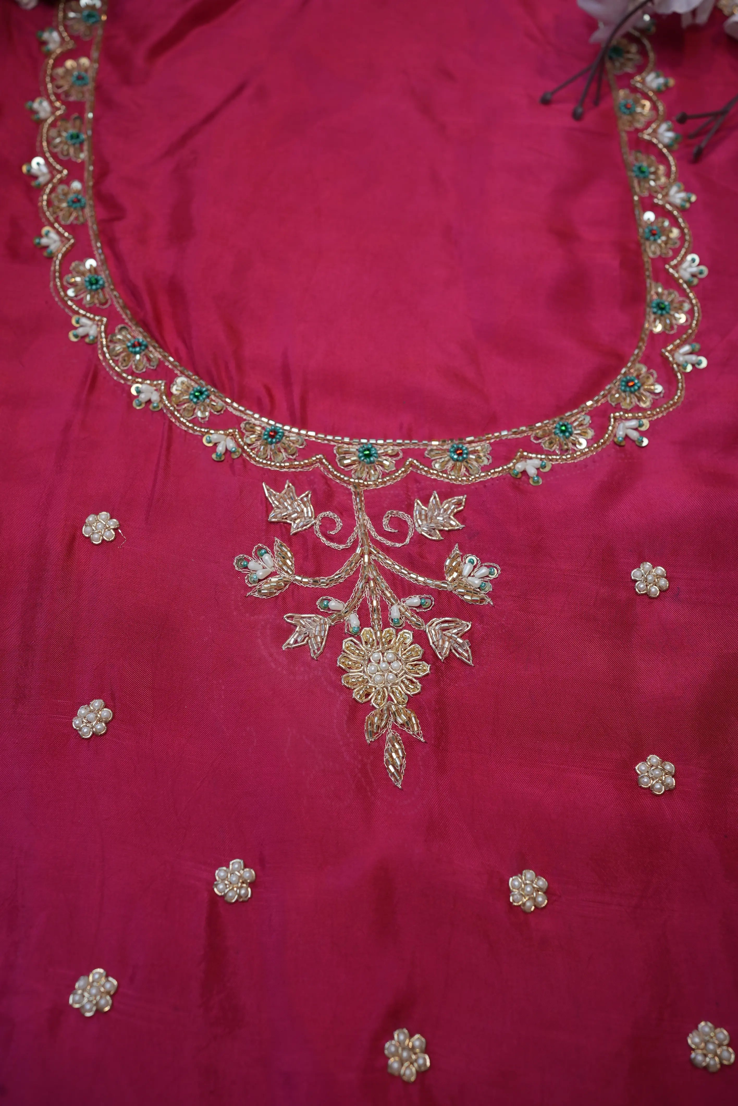 Zardozi & Cutdana Handwork on Upada Silk Fabric (UNSTITCHED)