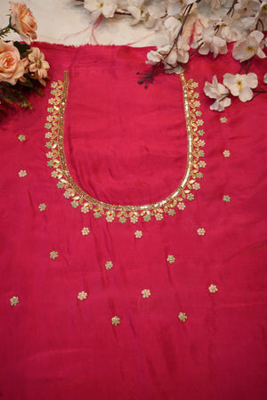 Gota Patti & Cutdana Handwork on Upada Silk with Bead Detailing (Unstittched) RANI PINK ##HB021