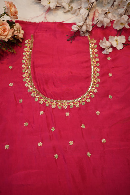 Gota Patti & Cutdana Handwork on Upada Silk with Bead Detailing (Unstittched) RANI PINK ##HB021