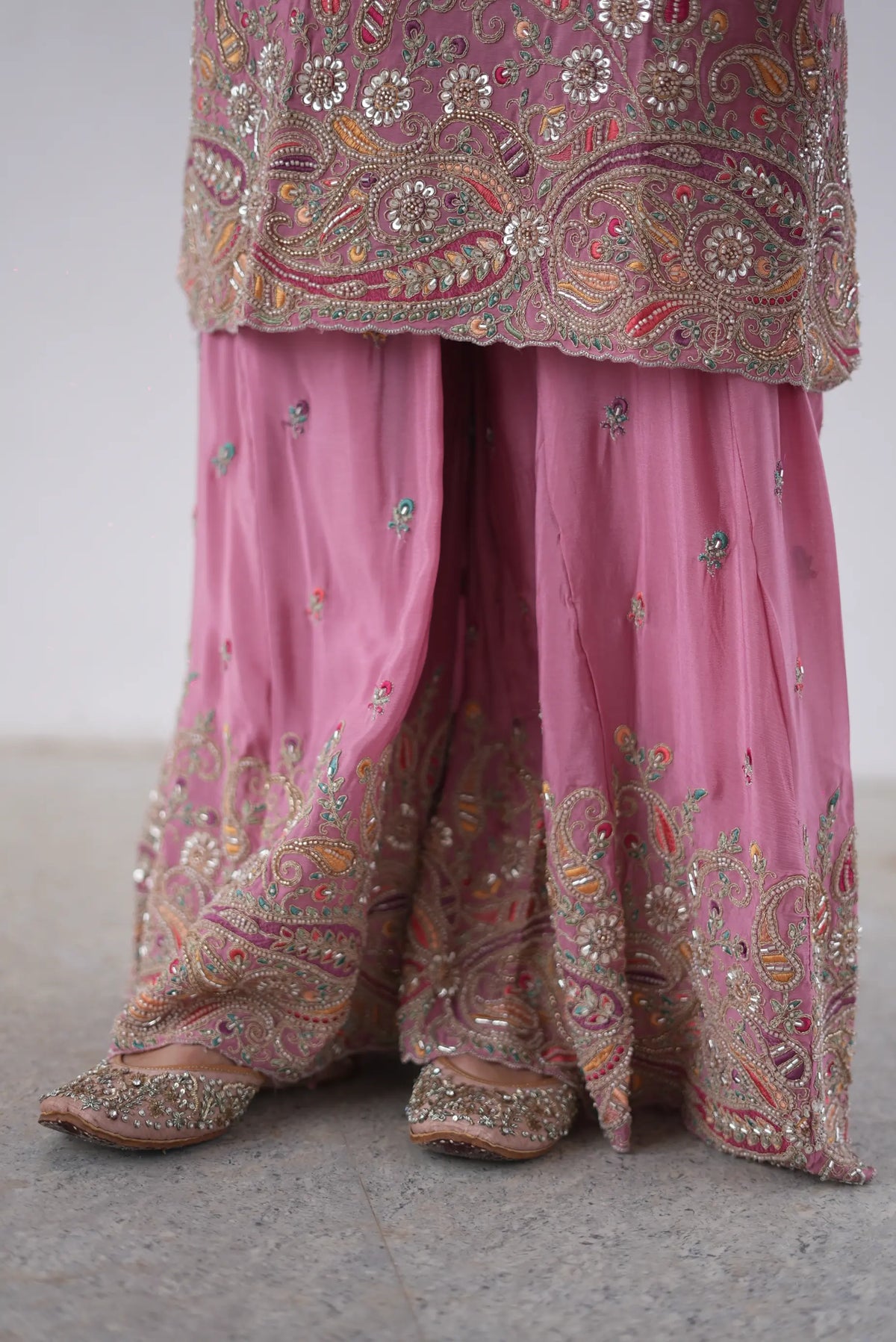 Pink Kurti Plazo Set with Heavy Embroidery & Embellished Dupatta