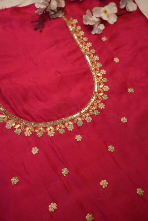 Gota Patti & Cutdana Handwork on Upada Silk with Bead Detailing (Unstittched) RANI PINK ##HB021