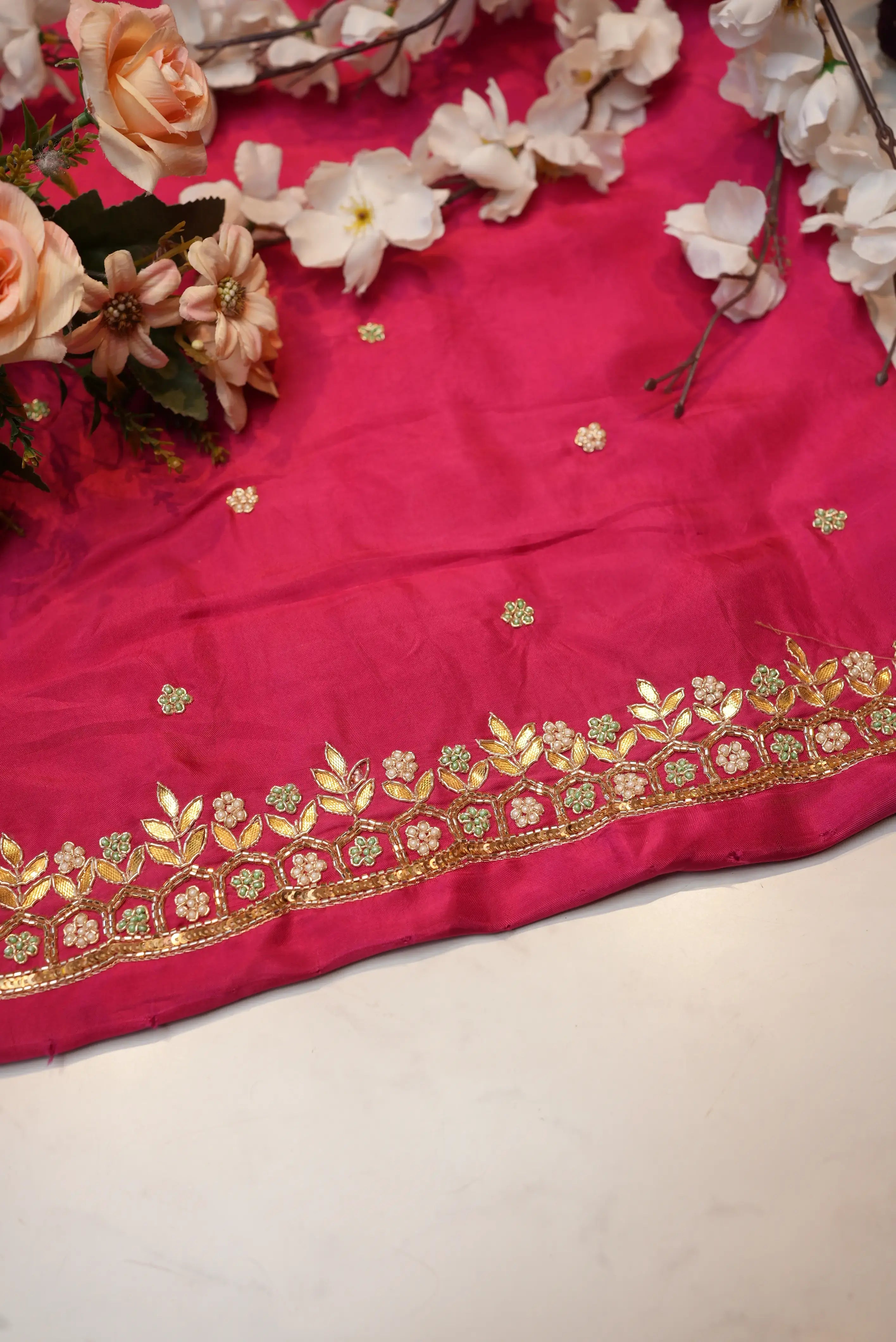 Upada Silk Blouse with Gota Patti & Cutdana Handwork (Unstittched)