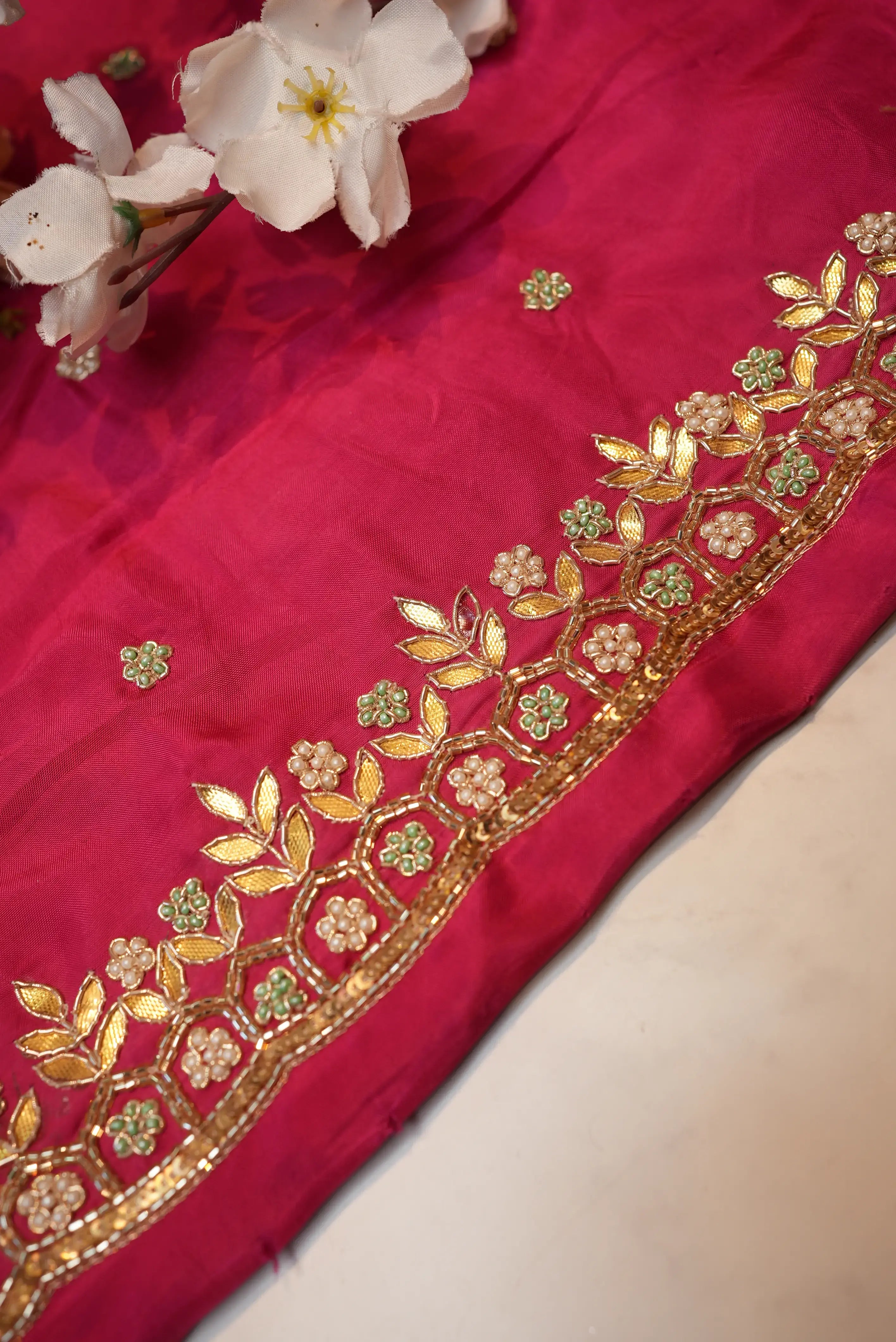 Upada Silk Blouse with Gota Patti & Cutdana Handwork (Unstittched)