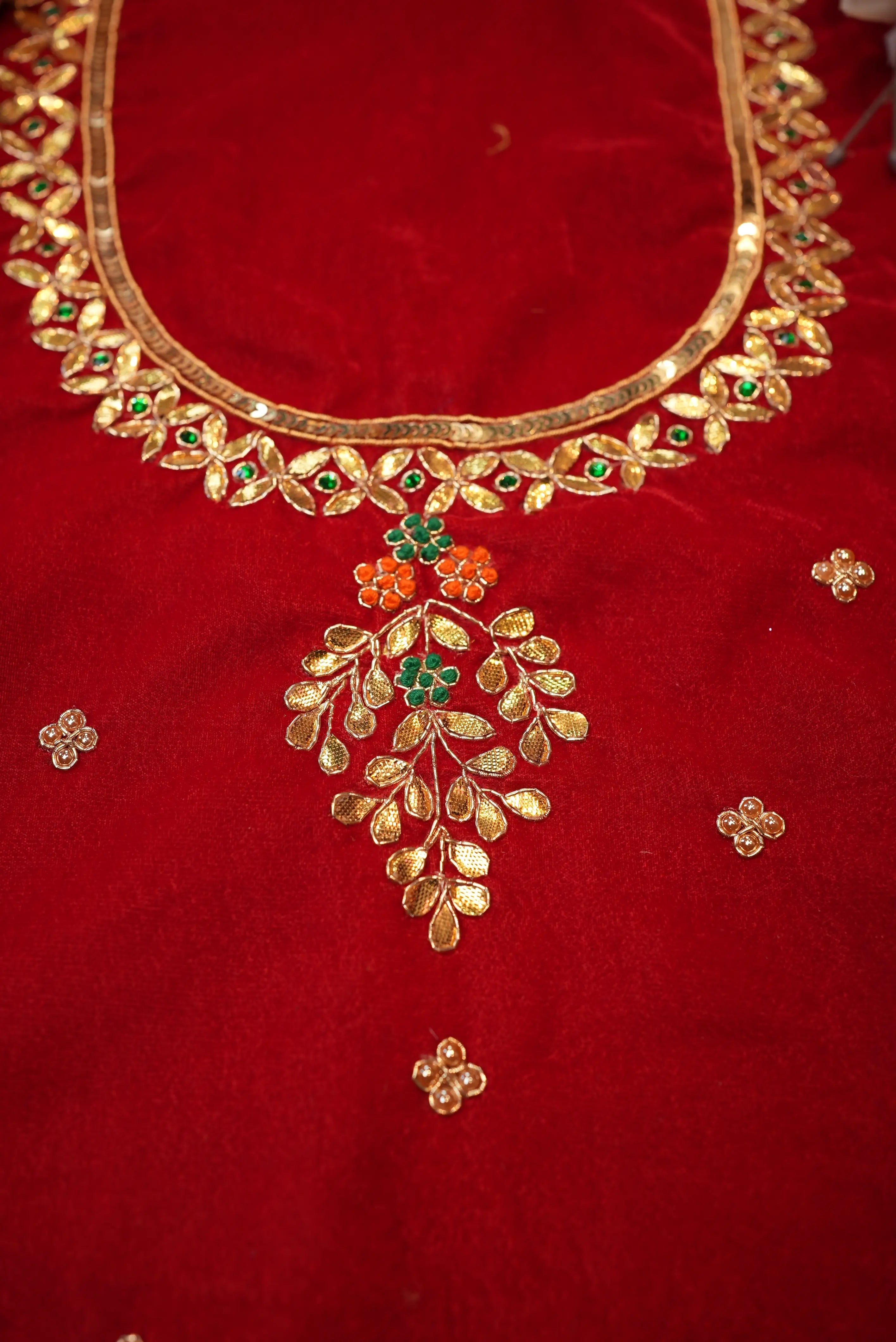 Velvet Blouse with Gota Patti & Zardozi Handwork (unstitched)