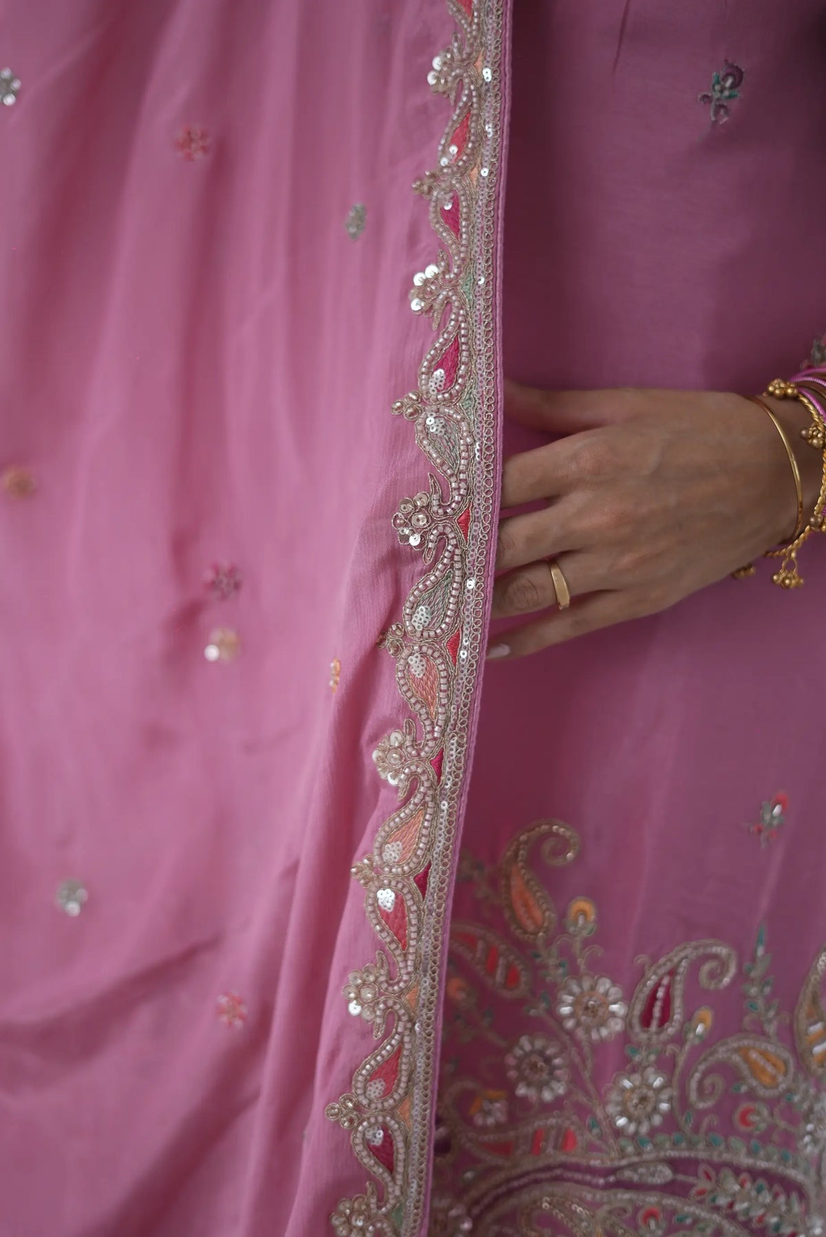 Pink Kurti Plazo Set with Heavy Embroidery & Embellished Dupatta