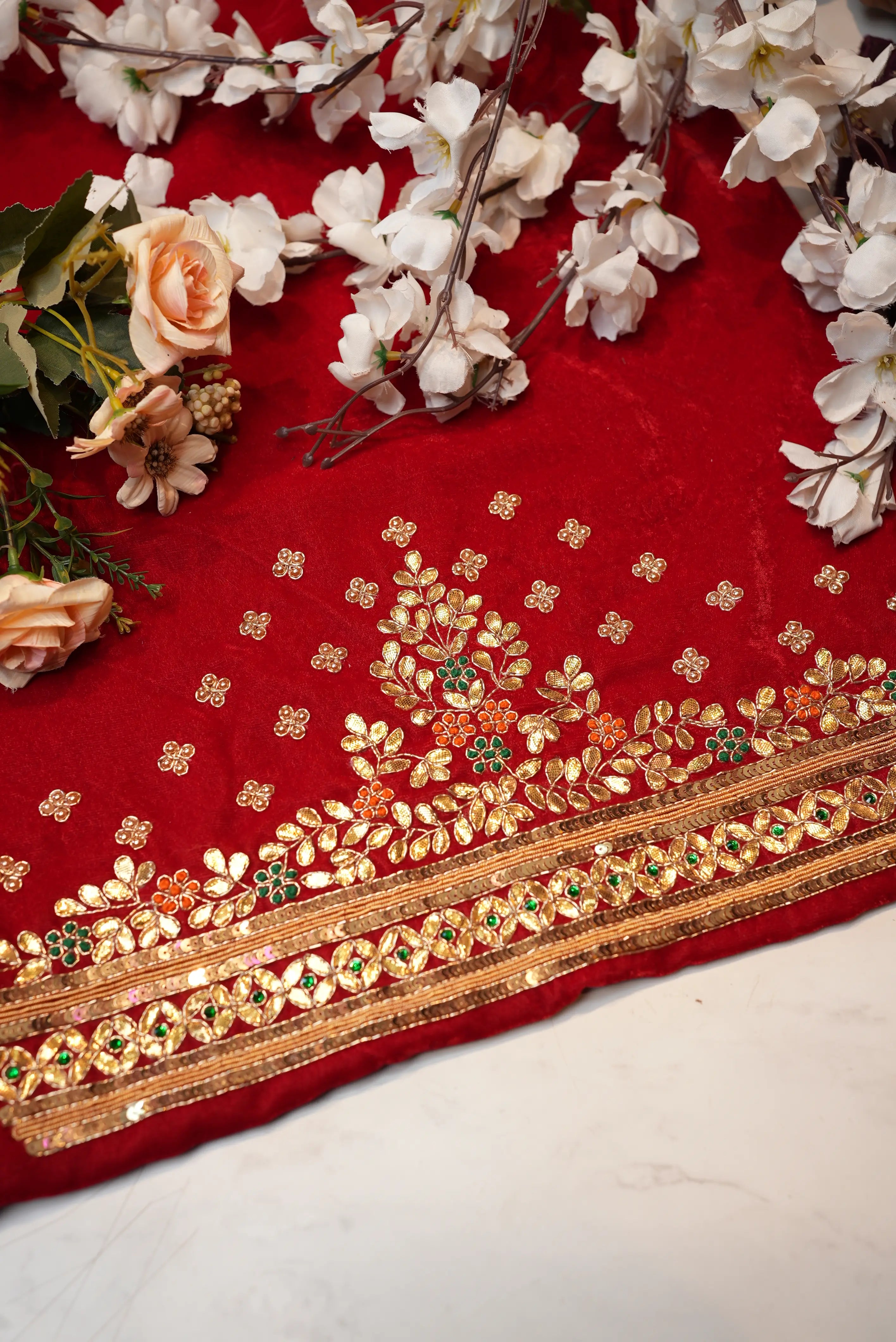 Velvet Blouse with Gota Patti & Zardozi Handwork (unstitched)