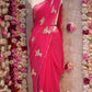 FIGURE PATTERN SAREE WITH SEQUENCE & CUTDANA WORK ON ROYAL GEORGETTE FABRIC (WITH BLOUSE)  ##SR610