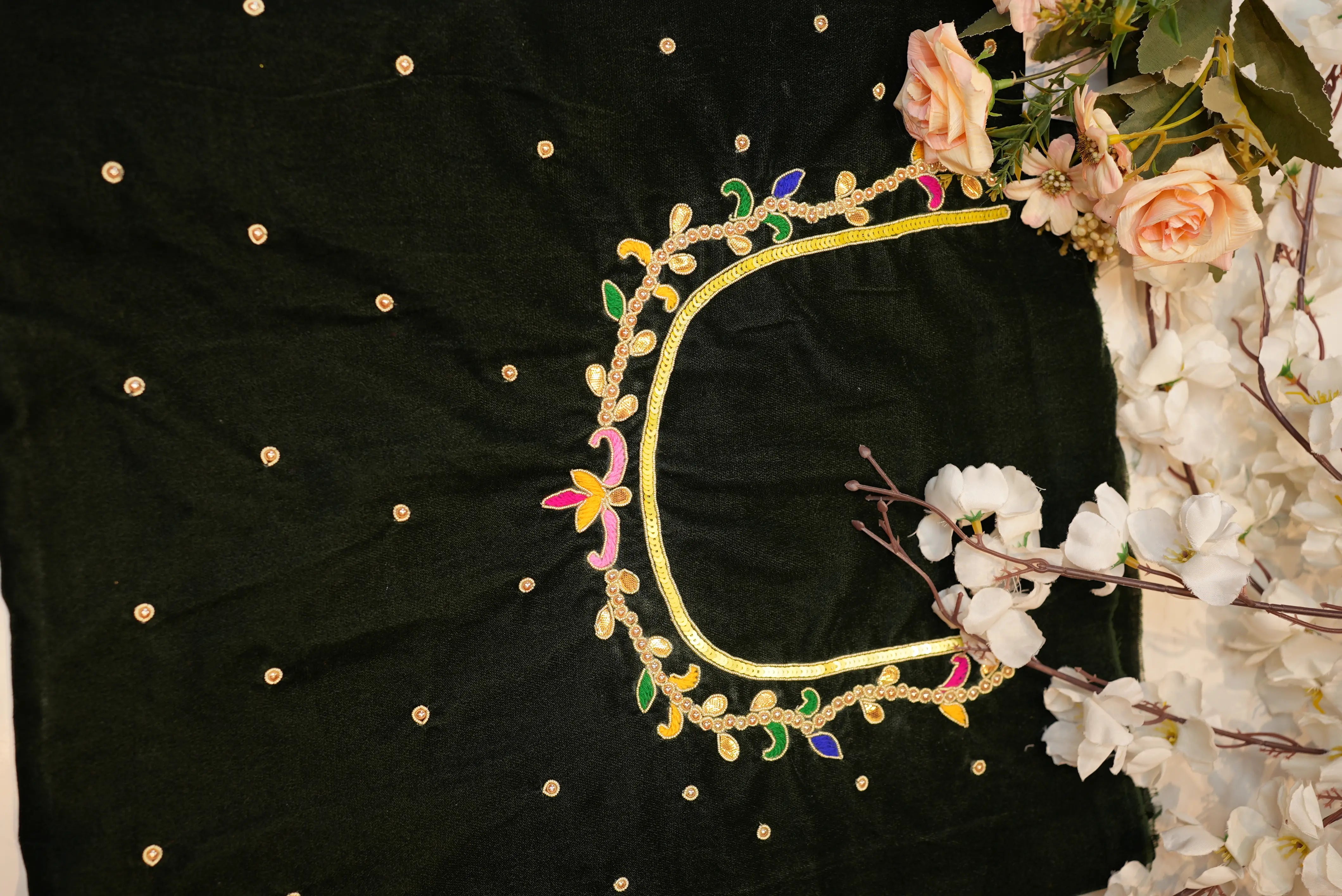 Peacock Zardosi Handwork Velvet Blouse (Unstitched)
