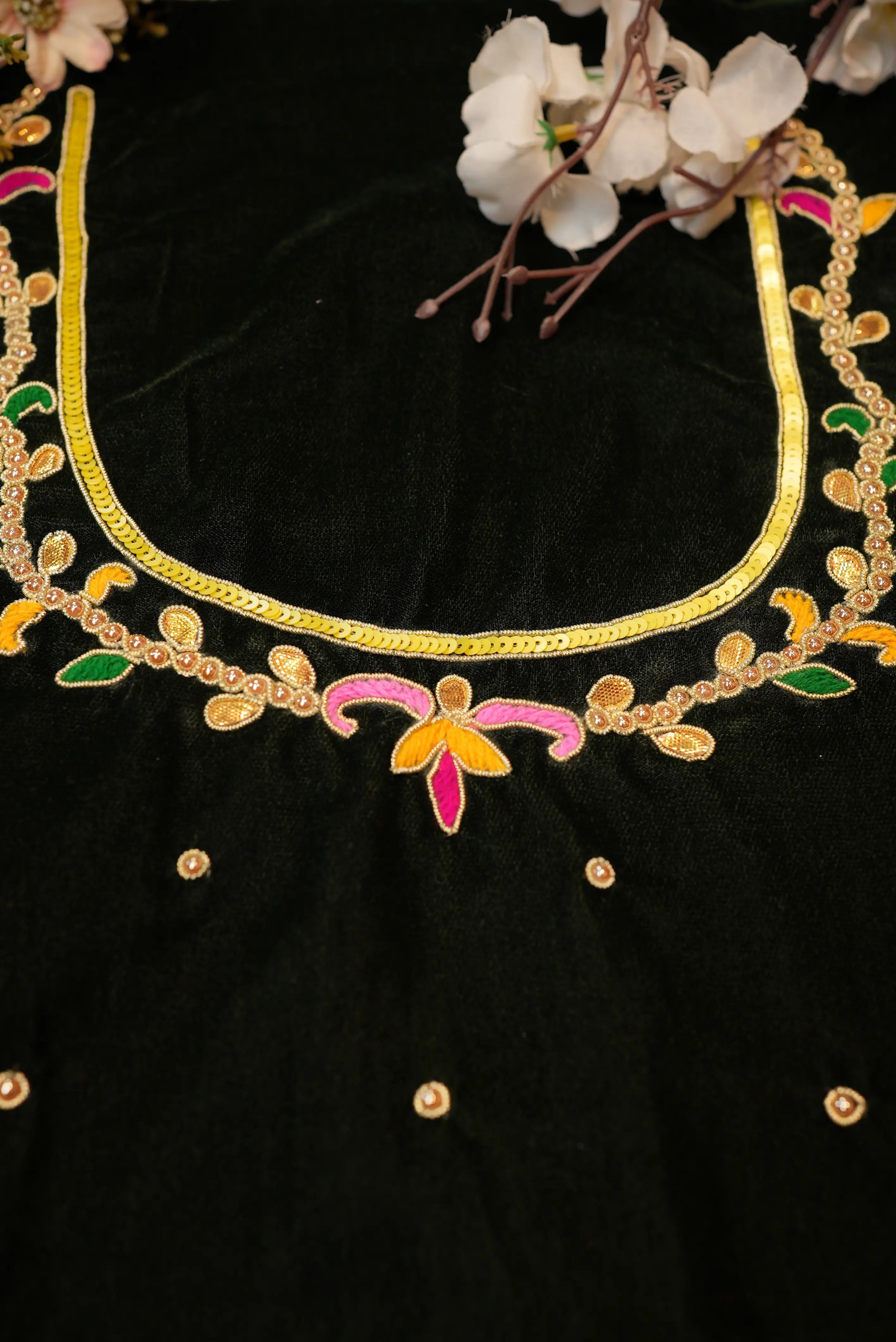 Peacock Zardosi Handwork Velvet Blouse (Unstitched)