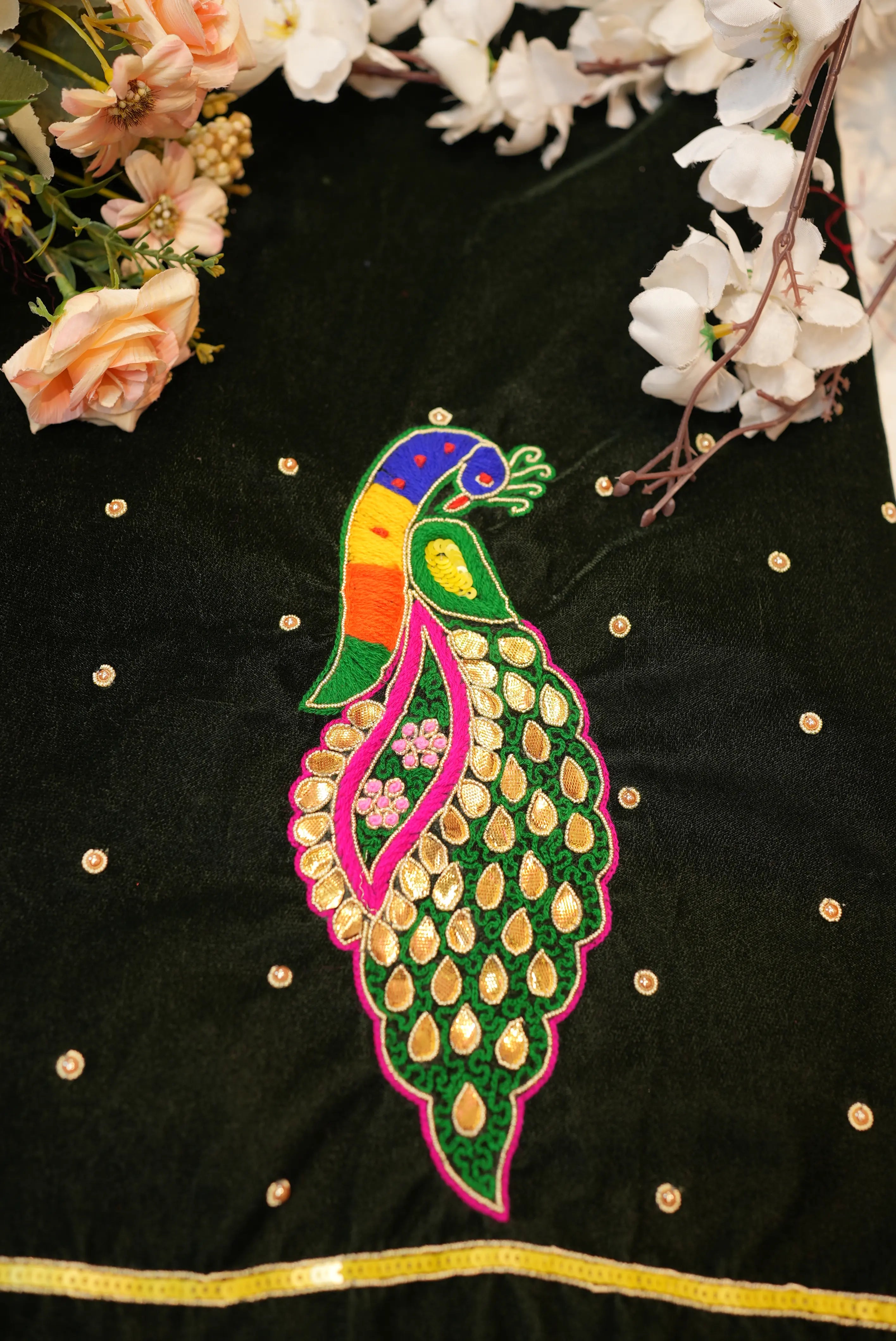Peacock Zardosi Handwork Velvet Blouse (Unstitched)