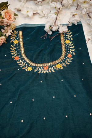 Heavy Maggam Handwork Blouse on Upada Silk Fabric (UNSTITCHED) GREEN  ##HB025