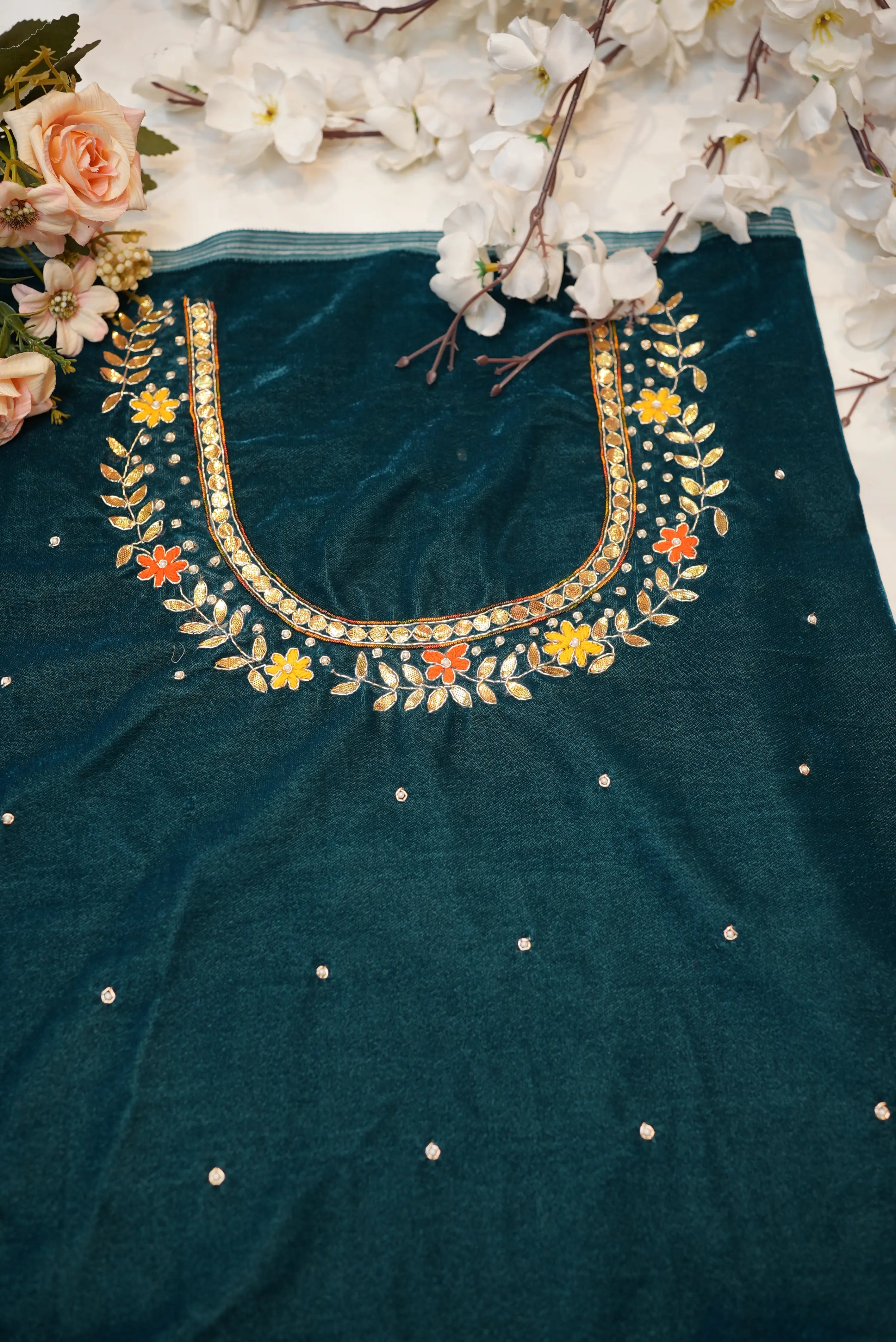 Heavy Maggam Handwork Blouse on Upada Silk Fabric (UNSTITCHED)