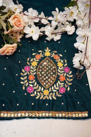 Heavy Maggam Handwork Blouse on Upada Silk Fabric (UNSTITCHED) GREEN  ##HB025