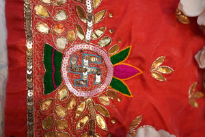 Swastik Design Gota Patti Handwork Blouse on Upada Silk Fabric (Unstitched) PEACH ##HB026