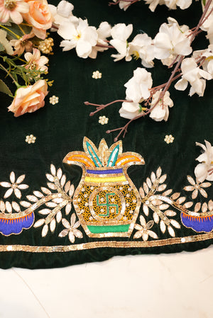 Kalash Design Gotta Patti Handwork Blouse on Velvet Fabric (UNSTITCHED) GREEN ##HB027