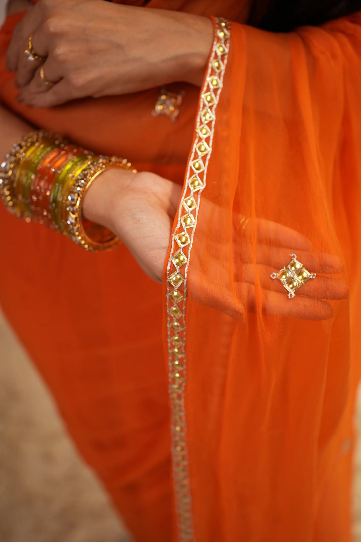 Pure Chiffon Saree with Handcrafted Golden Danka Work (with Blouse)